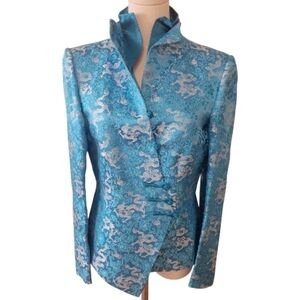 Hong Kong Custom Made Turquoise Silk Dragon Print Jacket Size 4